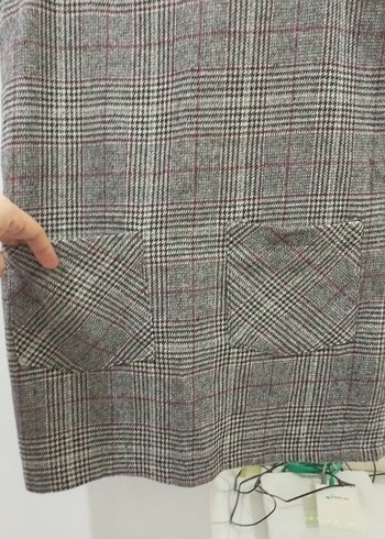 Kızlar için Ekose Desenli Kemerli Gri Salopet - Görsel 7