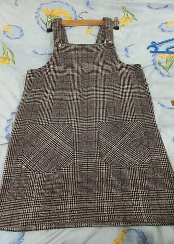 Kızlar için Ekose Desenli Kemerli Gri Salopet - Görsel 6