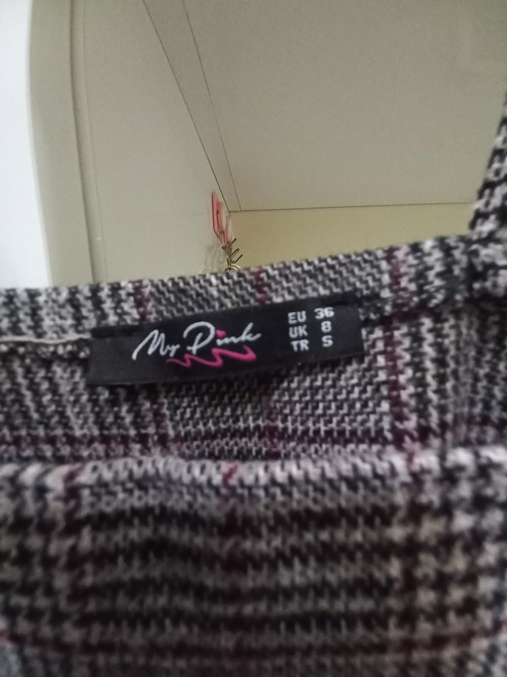 Kızlar için Ekose Desenli Kemerli Gri Salopet - Görsel 3