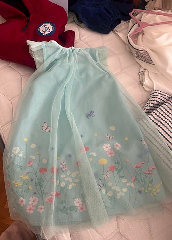 Kız Çocuk Mavi Nakışlı Fırfırlı Elbise - Görsel 3