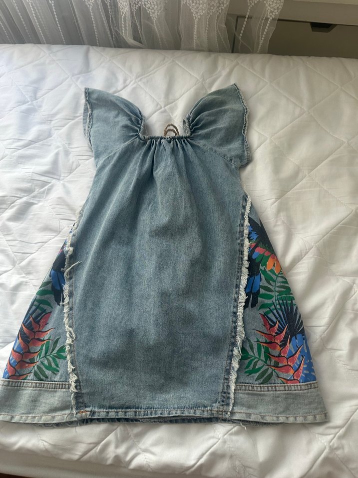 Nakışlı Bohem Denim Kız Elbisesi kot elbise - Görsel 2