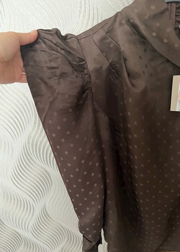 l Beden kahverengi Renk Setre Düğmeli Kahverengi Vintage Kadın Bluz
