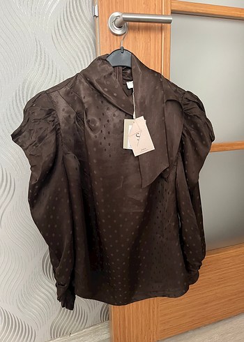 Setre Düğmeli Kahverengi Vintage Kadın Bluz