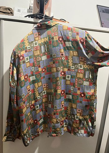 Renkli Desenli Uzun Kollu Vintage Gömlek - Görsel 3