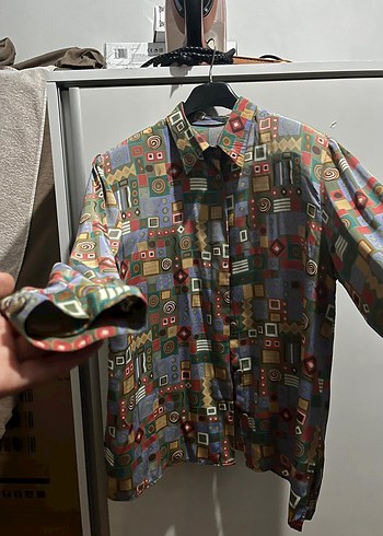 Renkli Desenli Uzun Kollu Vintage Gömlek - Görsel 2