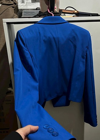 Düğmeli Mavi Kadın Blazer Ceket - Görsel 3