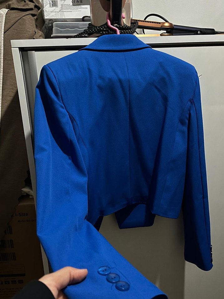 Düğmeli Mavi Kadın Blazer Ceket - Görsel 3