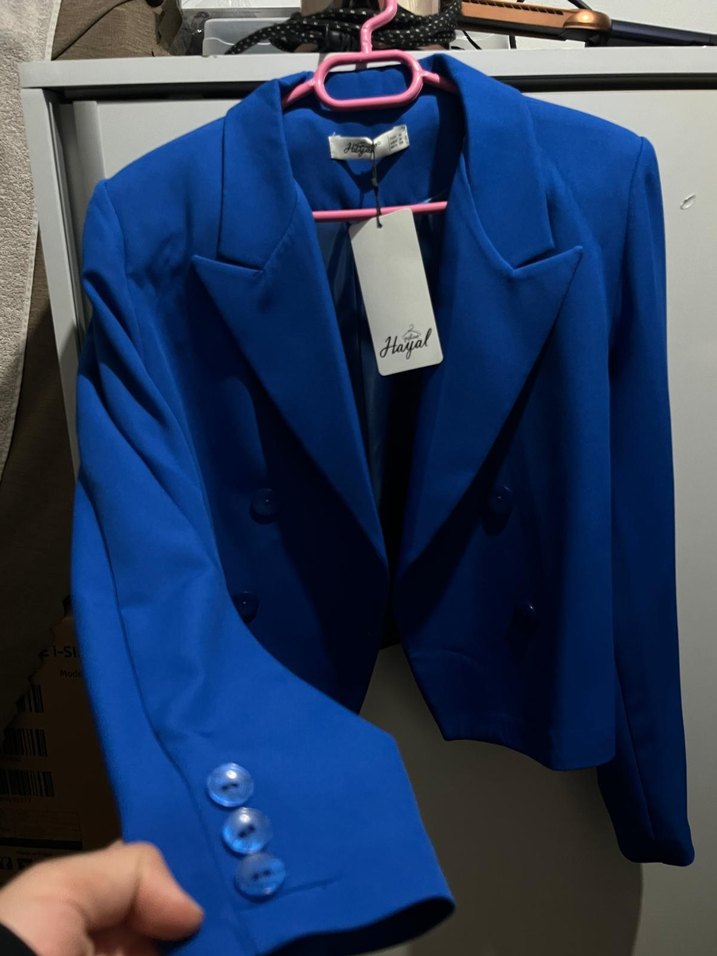 Düğmeli Mavi Kadın Blazer Ceket - Görsel 2
