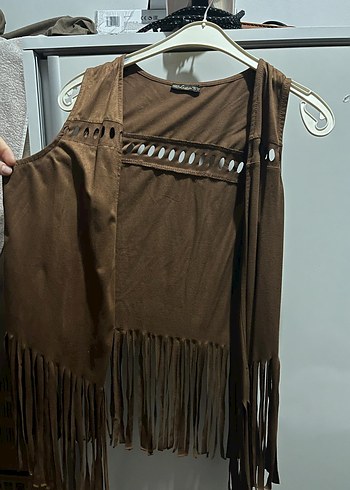 Kahverengi Süet Püsküllü Yelek - Görsel 2