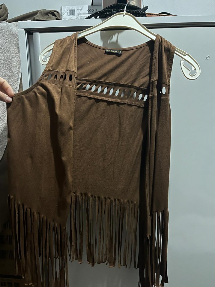 Kahverengi Süet Püsküllü Yelek - Görsel 2