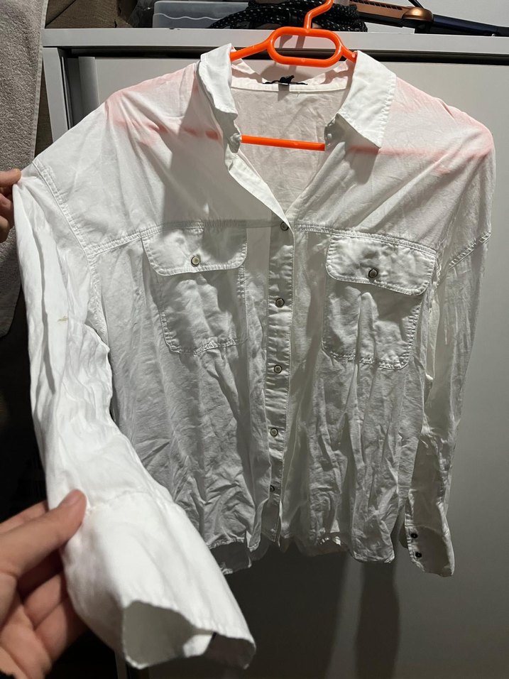 Düğmeli Beyaz Kadın Keten Gömlek - Görsel 2