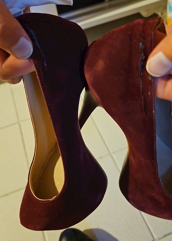 Bordo rengi Süet Platform Topuklu Ayakkabı - Görsel 6