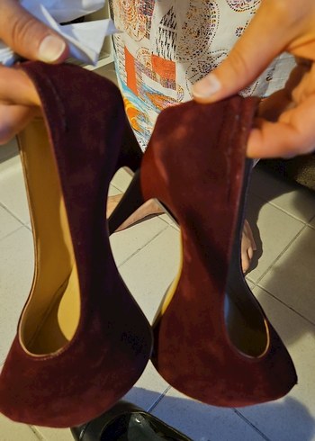 Bordo rengi Süet Platform Topuklu Ayakkabı - Görsel 7