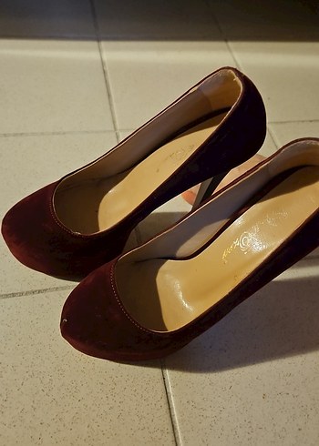 Bordo rengi Süet Platform Topuklu Ayakkabı - Görsel 8