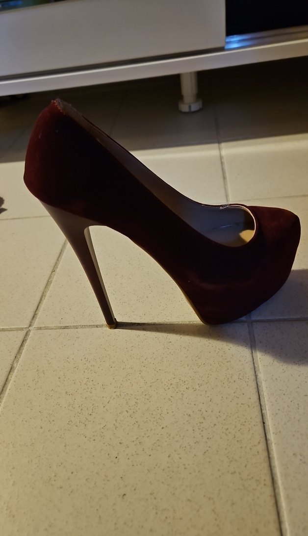 Bordo rengi Süet Platform Topuklu Ayakkabı - Görsel 3