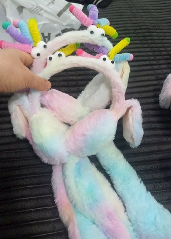 Çocuklar için çok renkli bağcıklı peluş saç bandı - Görsel 3