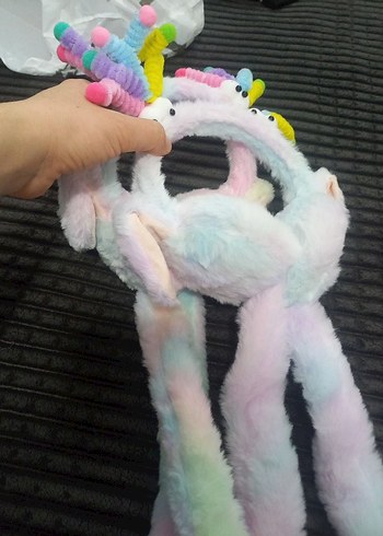 Çocuklar için çok renkli bağcıklı peluş saç bandı - Görsel 2