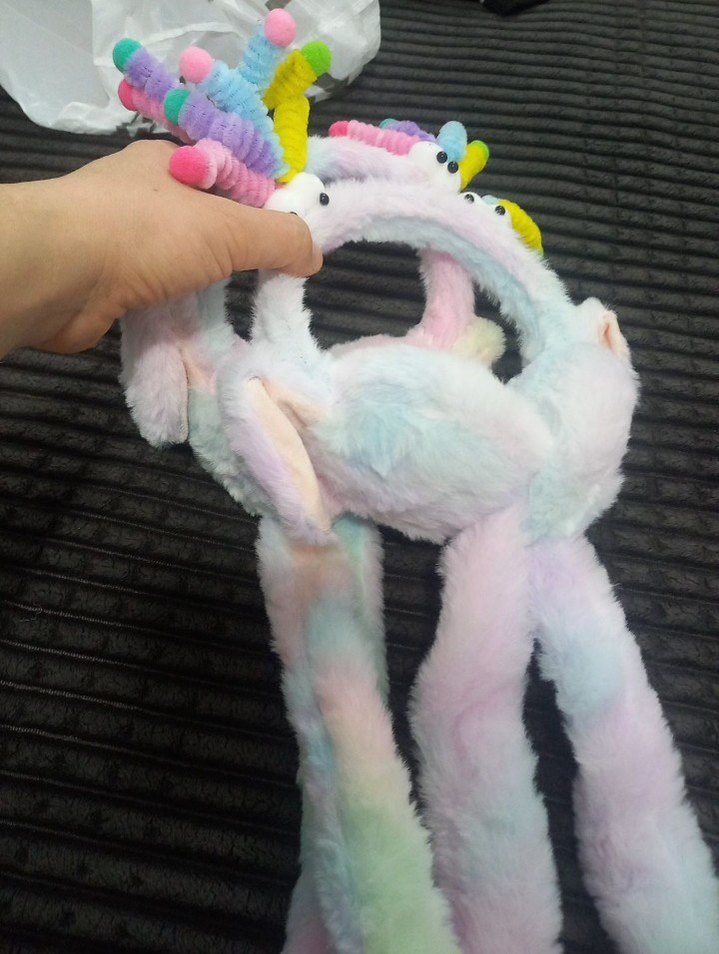 Çocuklar için çok renkli bağcıklı peluş saç bandı - Görsel 2