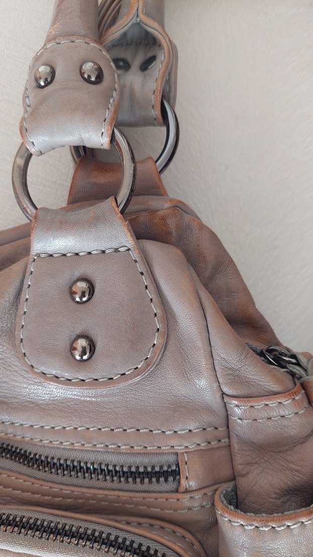 Tchibo Bej Deri Kadın Çanta Tokalı - Görsel 5