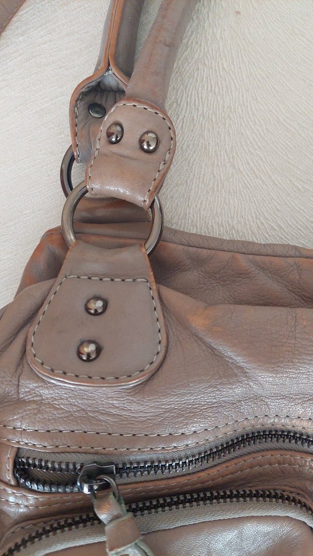 Tchibo Bej Deri Kadın Çanta Tokalı - Görsel 4