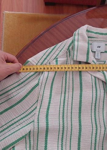 H&M Erkek Yeşil Keten Kısa Kollu Gömlek - Görsel 4