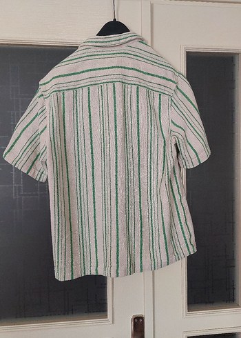 H&M Erkek Yeşil Keten Kısa Kollu Gömlek - Görsel 3