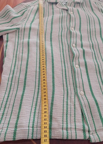 H&M Erkek Yeşil Keten Kısa Kollu Gömlek - Görsel 7