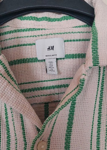 H&M Erkek Yeşil Keten Kısa Kollu Gömlek - Görsel 2