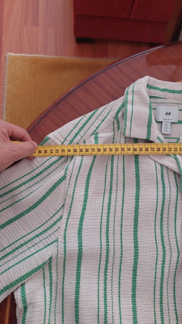 H&M Erkek Yeşil Keten Kısa Kollu Gömlek - Görsel 4