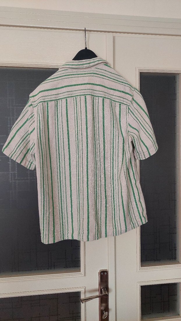 H&M Erkek Yeşil Keten Kısa Kollu Gömlek - Görsel 3