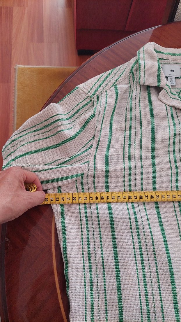 H&M Erkek Yeşil Keten Kısa Kollu Gömlek - Görsel 5