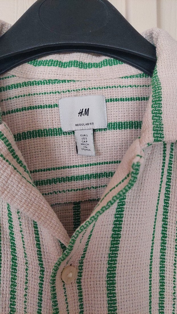 H&M Erkek Yeşil Keten Kısa Kollu Gömlek - Görsel 2