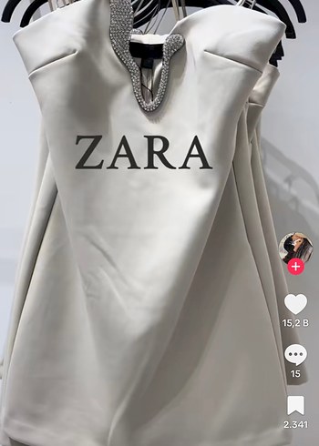 xs Beden ten rengi Renk Zara Bej Mini Straplez Elbise