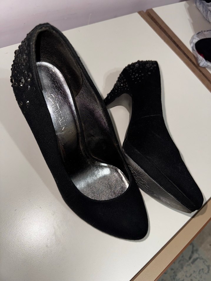 Siyah Taşlı Yüksek Topuklu Kadın Ayakkabı - Görsel 2