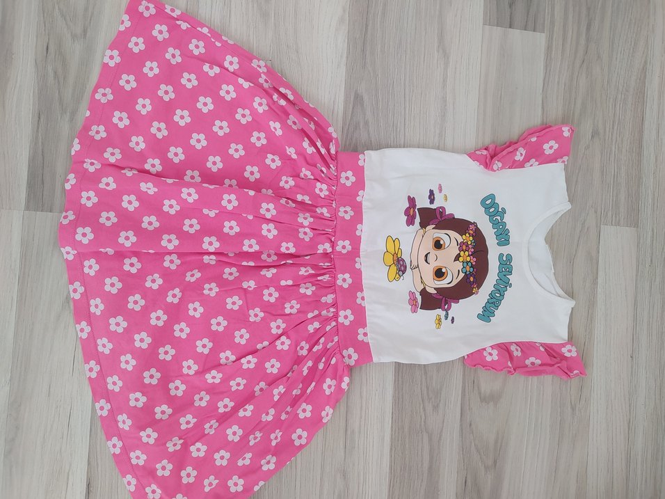 Kız Çocuk Pembe Çiçekli Pamuklu Elbise - Görsel 2