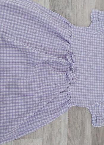 Kız Çocuk Mor Kareli Fırfırlı Elbise - Görsel 2