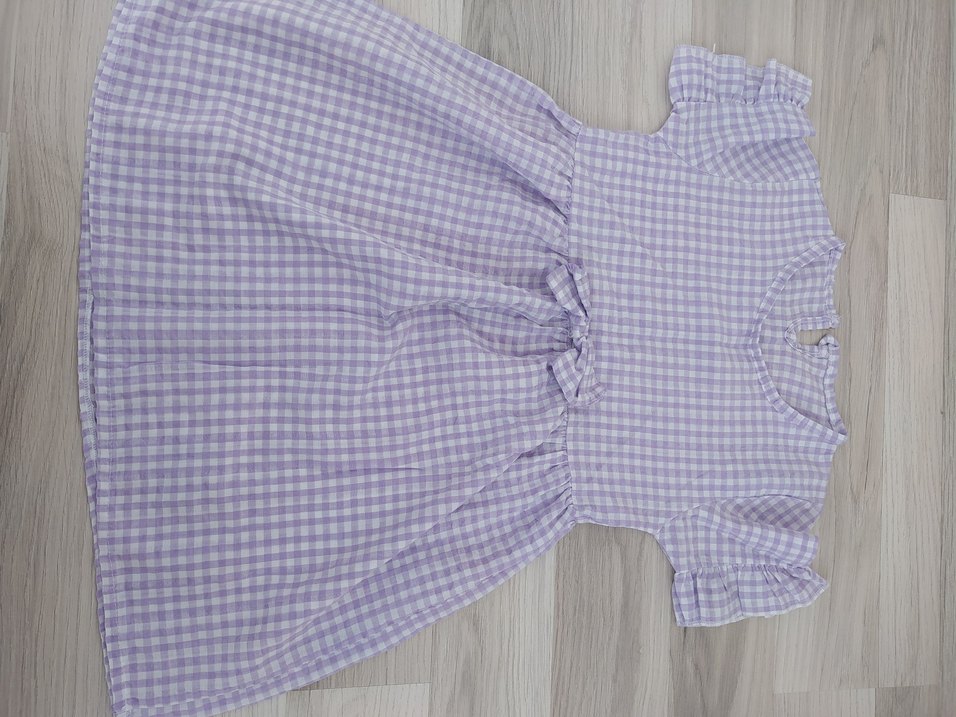 Kız Çocuk Mor Kareli Fırfırlı Elbise - Görsel 2