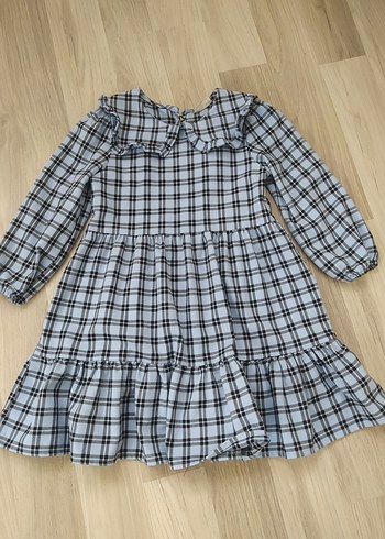 Uzun Kollu Kareli Kız Çocuk Elbise - Görsel 2