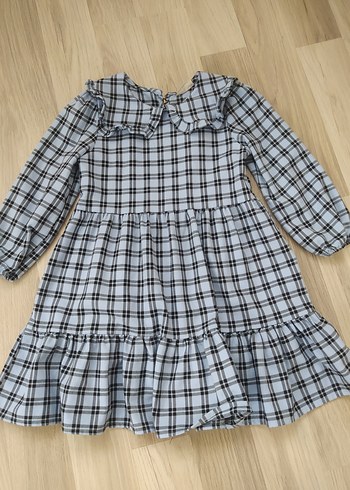 Uzun Kollu Kareli Kız Çocuk Elbise - Görsel 3