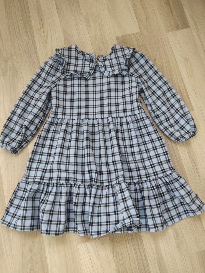 Uzun Kollu Kareli Kız Çocuk Elbise - Görsel 2