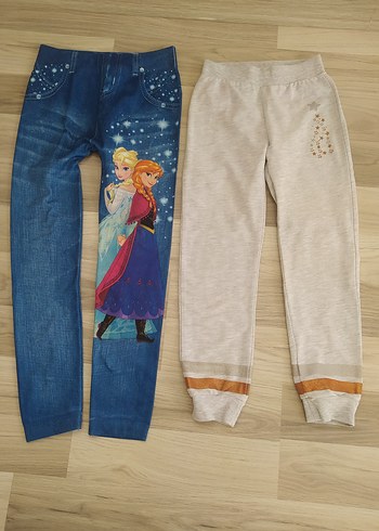 Kız Çocuk Baskılı Denim ve Gri Esnek Tayt - Görsel 3