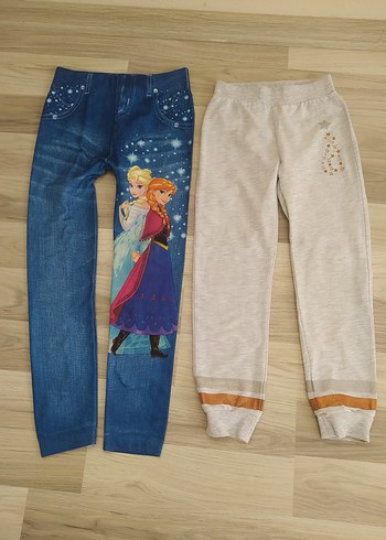 Kız Çocuk Baskılı Denim ve Gri Esnek Tayt - Görsel 2