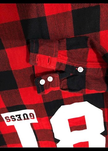 Guess Kapüşonlu Kırmızı Ekose Oduncu Çocuk Gömlek - Görsel 5