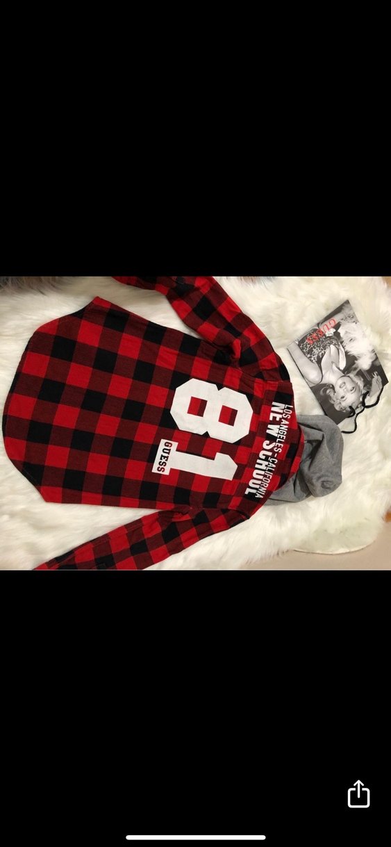 Guess Kapüşonlu Kırmızı Ekose Oduncu Çocuk Gömlek - Görsel 2