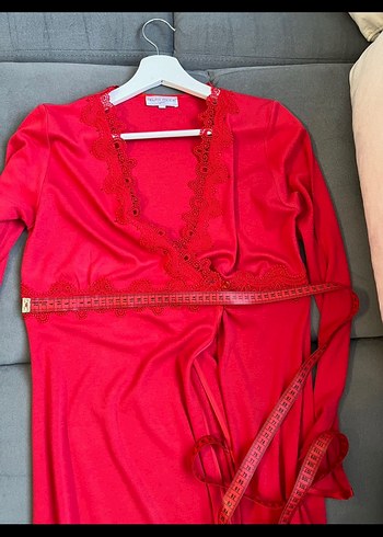 Relax Mode Uzun Kollu Kırmızı Kadın Sabahlık - Görsel 3