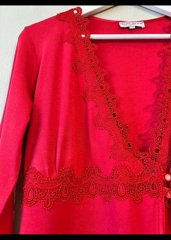 Relax Mode Uzun Kollu Kırmızı Kadın Sabahlık - Görsel 5