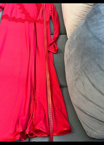 Relax Mode Uzun Kollu Kırmızı Kadın Sabahlık - Görsel 4