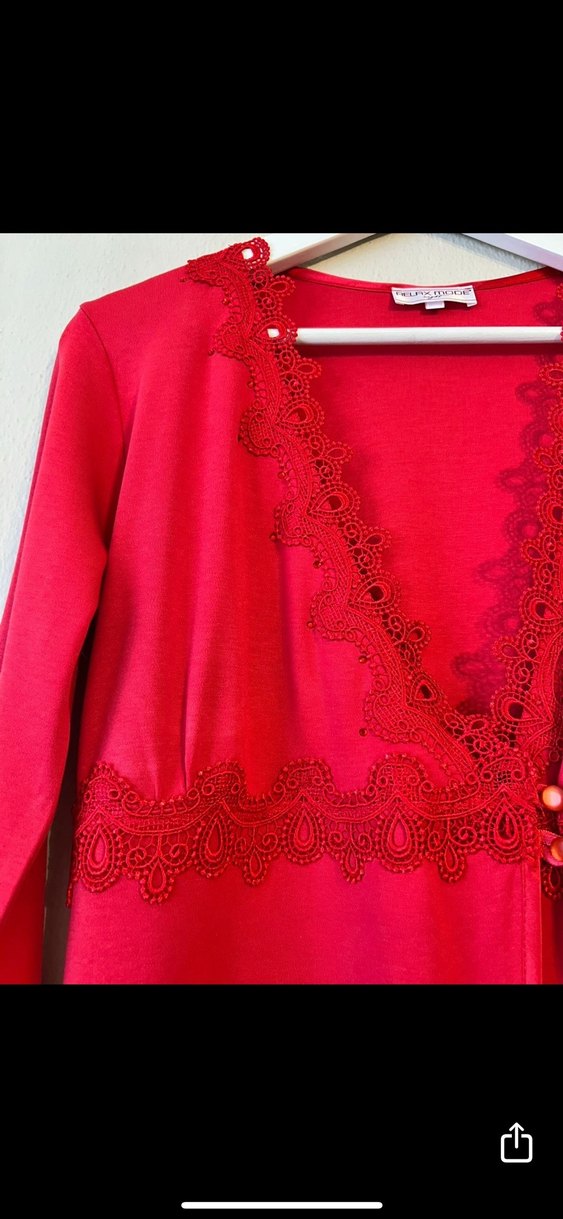 Relax Mode Uzun Kollu Kırmızı Kadın Sabahlık - Görsel 5