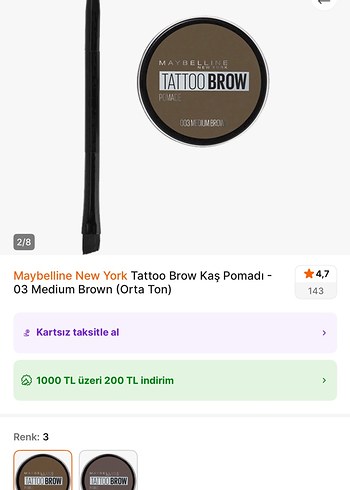 Maybelline Tattoo Brow Orta Kahverengi Kaş Kalemi - Görsel 7
