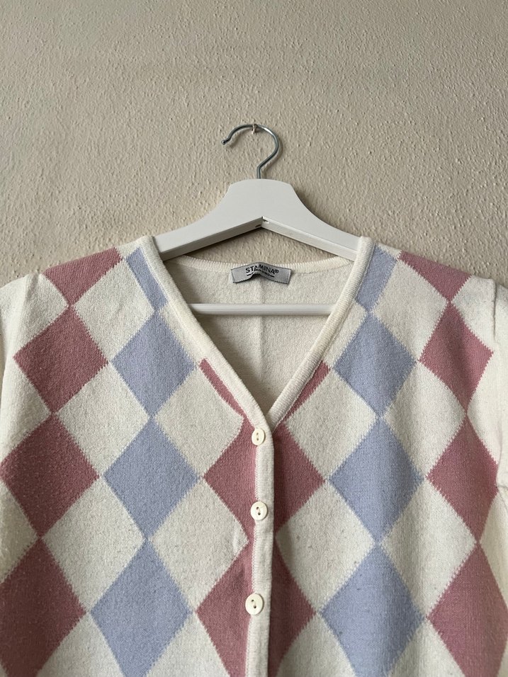 Stamina V Yaka Pastel Desenli Triko Hırka - Görsel 3